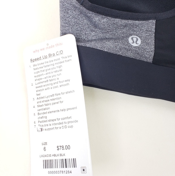 Lululemon Speed up Bra Padded Mesh Gray black 4&6 - Picture 7 of 7